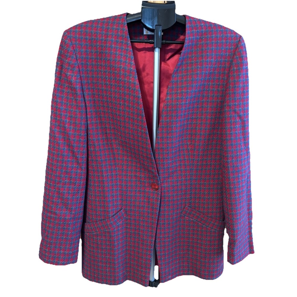 Pendleton Womens Size 10 Tall Red & Gray Blazer Jacket 100% Virgin Wool Career